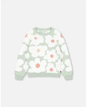 Deux Par Deux girls jacquard flower sweater