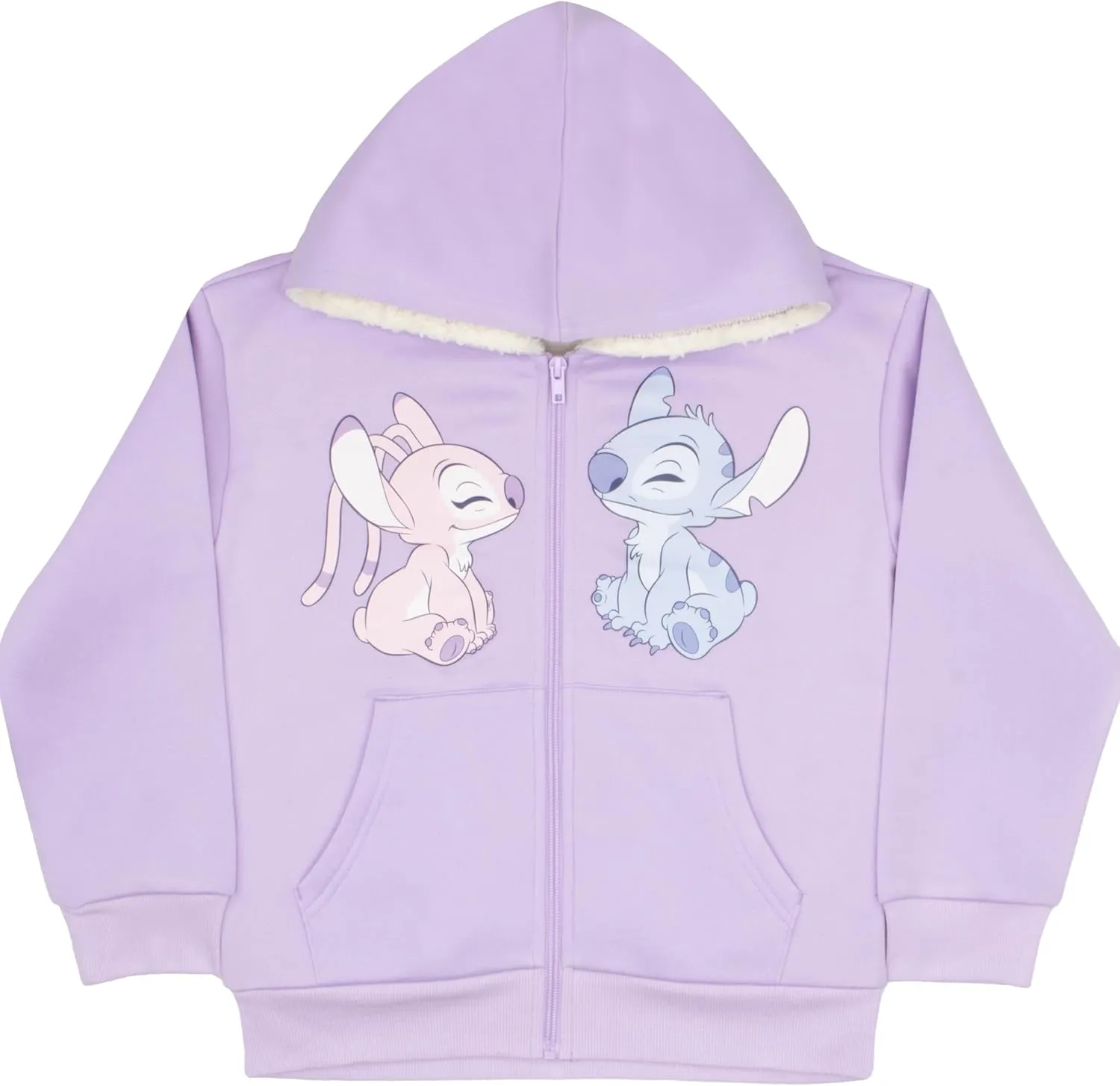 Disney Lilo & Stitch, Minnie Mouse Girls Sherpa Zip-Up Hoodie Graphic Print Design Hooded Sweatshirt for Kids & Toddlers