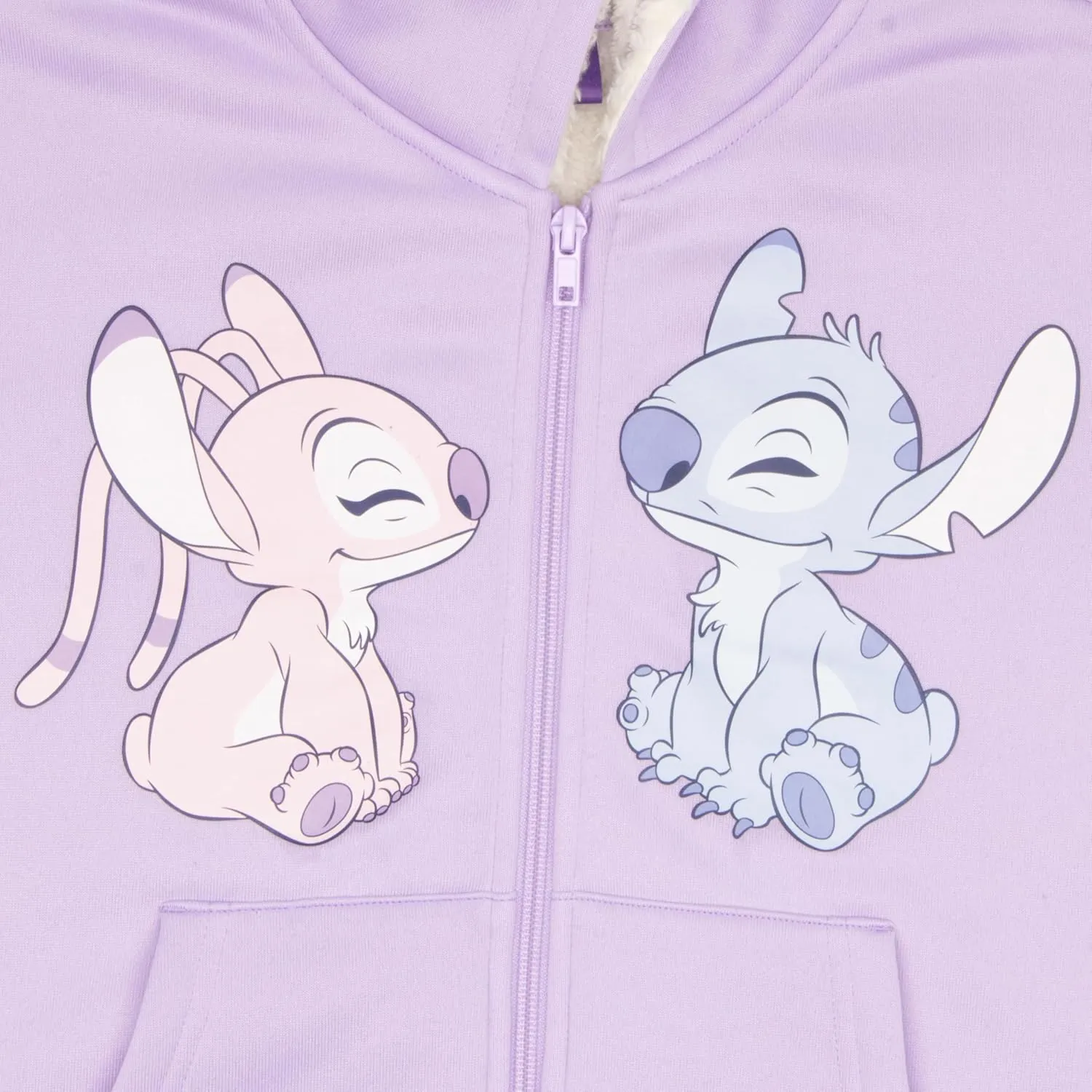 Disney Lilo & Stitch, Minnie Mouse Girls Sherpa Zip-Up Hoodie Graphic Print Design Hooded Sweatshirt for Kids & Toddlers