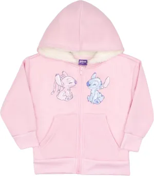 Disney Lilo & Stitch, Minnie Mouse Girls Sherpa Zip-Up Hoodie Graphic Print Design Hooded Sweatshirt for Kids & Toddlers