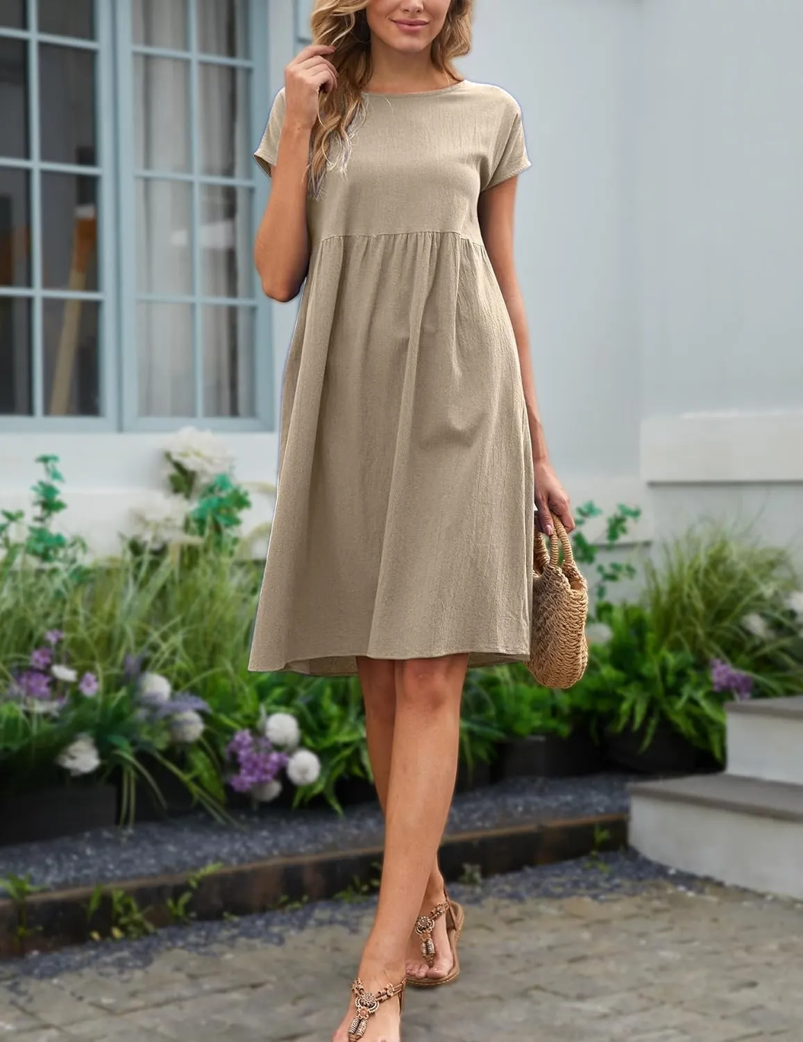 Dresses for Women Casual Cap Sleeve Boat Neck Tshirt Dress Midi Dress with Pockets Hawaiian Dresses for Women