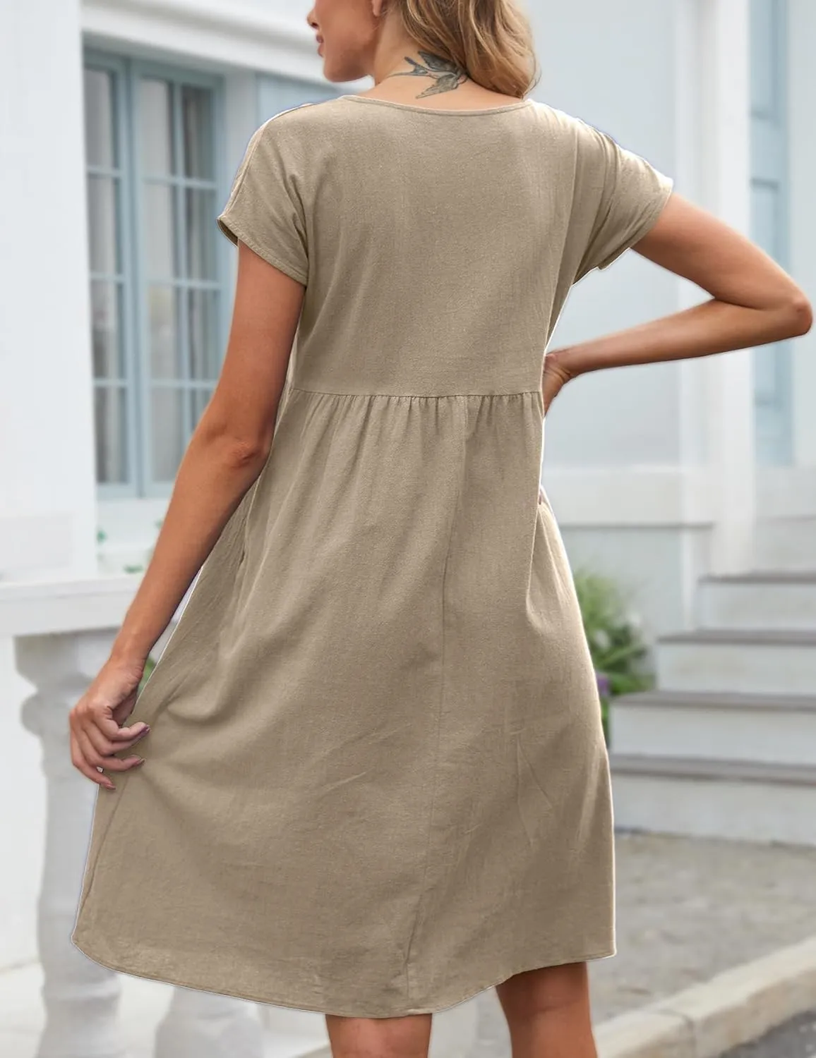 Dresses for Women Casual Cap Sleeve Boat Neck Tshirt Dress Midi Dress with Pockets Hawaiian Dresses for Women