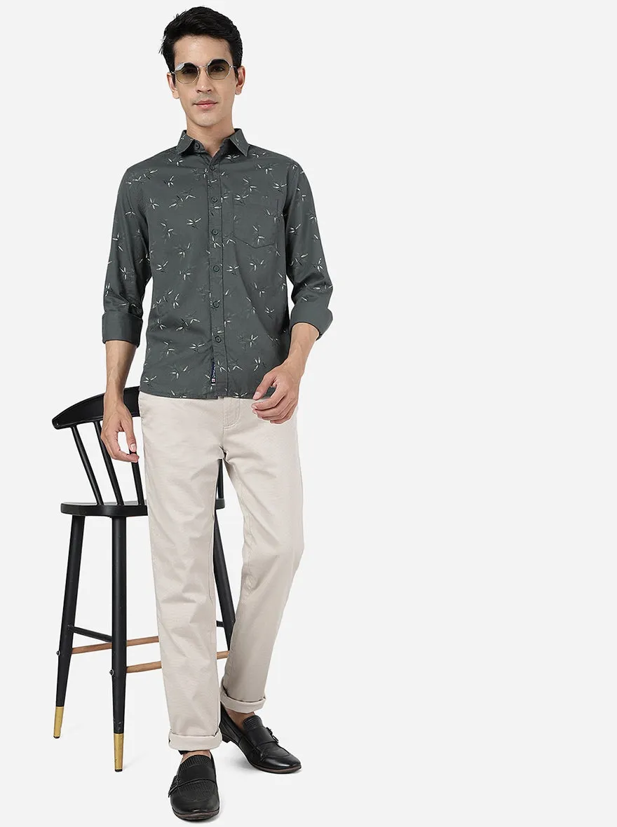 Duffel Green Printed Slim Fit Casual Shirt | Greenfibre