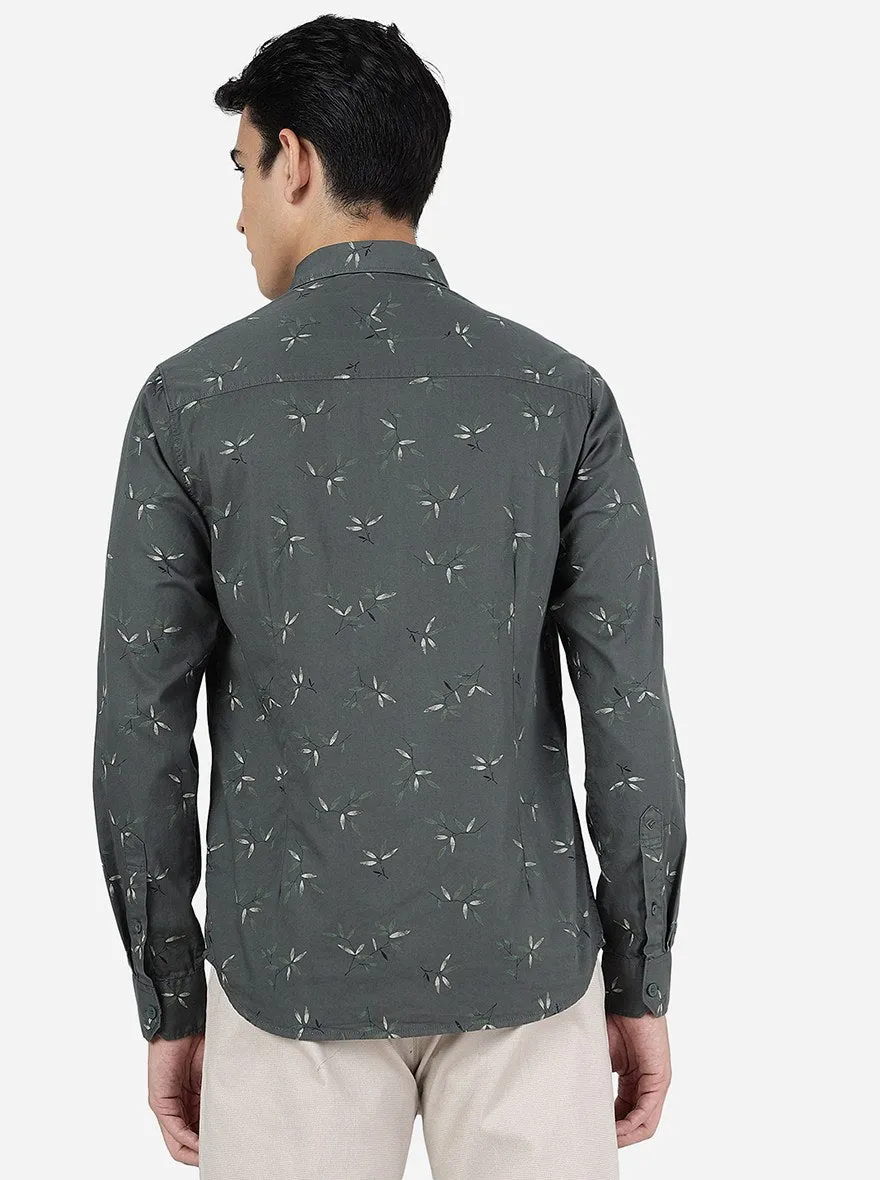 Duffel Green Printed Slim Fit Casual Shirt | Greenfibre