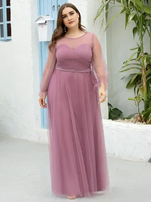 Elegant Half Sleeve Plus Size Floor Length Bridesmaid Dress EZ07663
