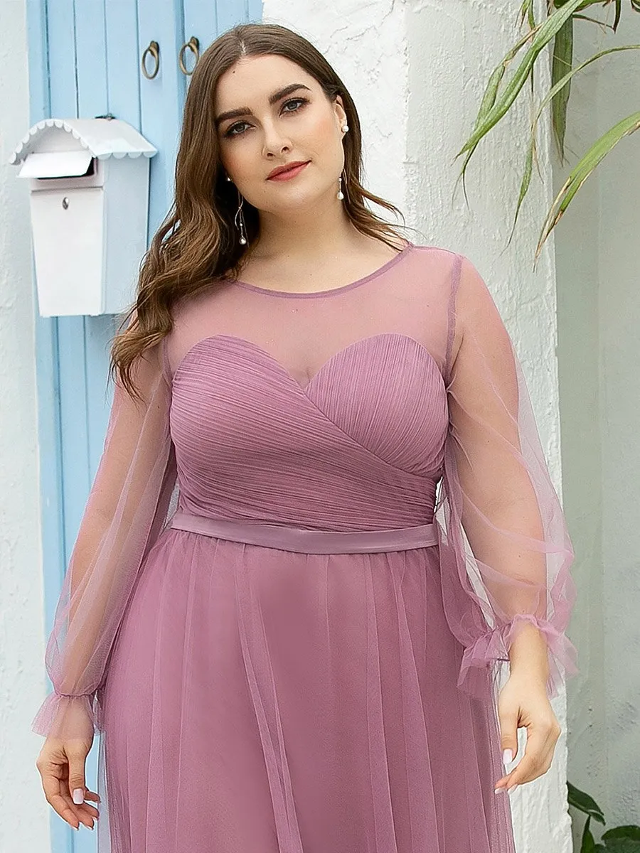 Elegant Half Sleeve Plus Size Floor Length Bridesmaid Dress EZ07663