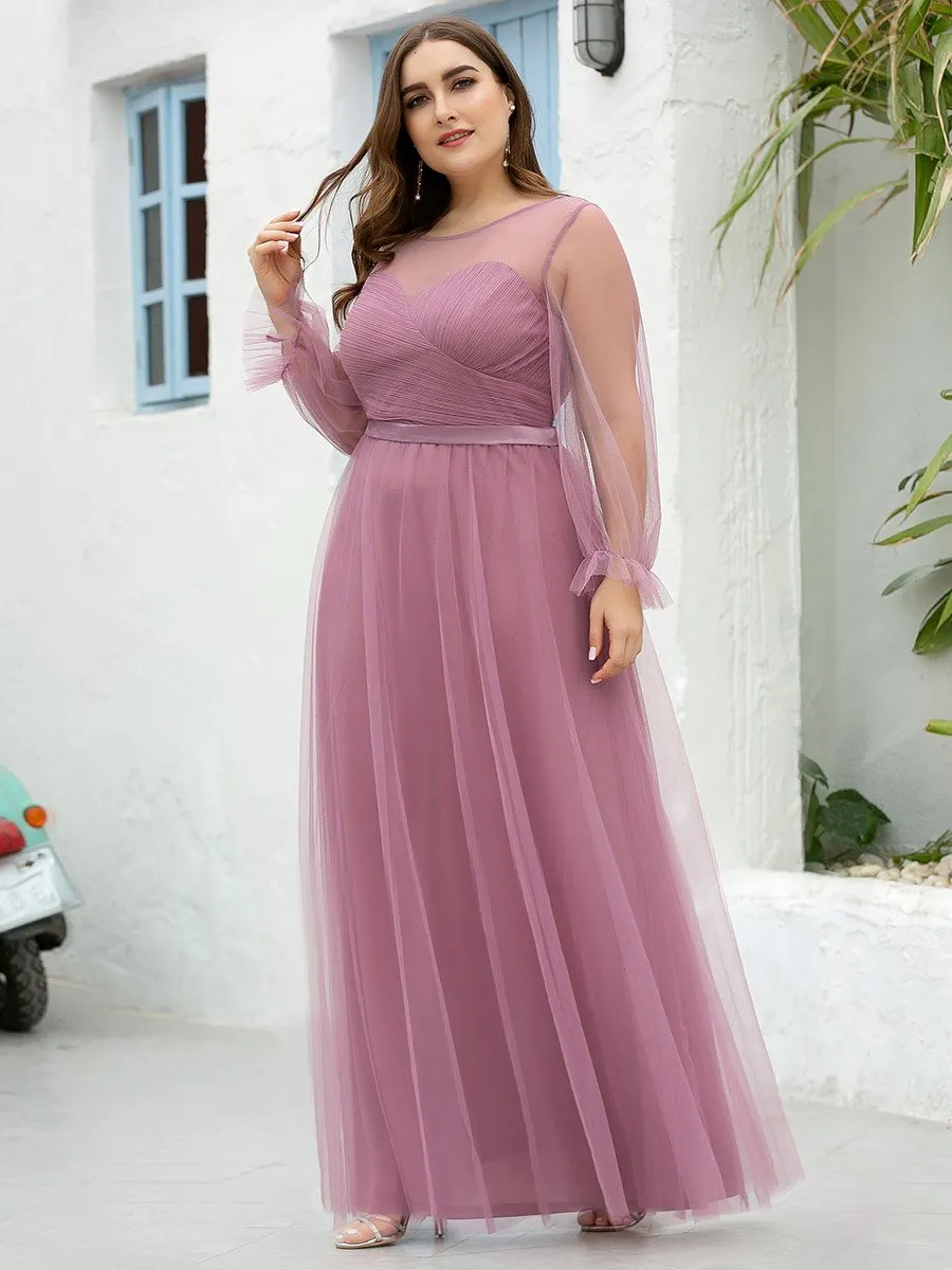 Elegant Half Sleeve Plus Size Floor Length Bridesmaid Dress EZ07663