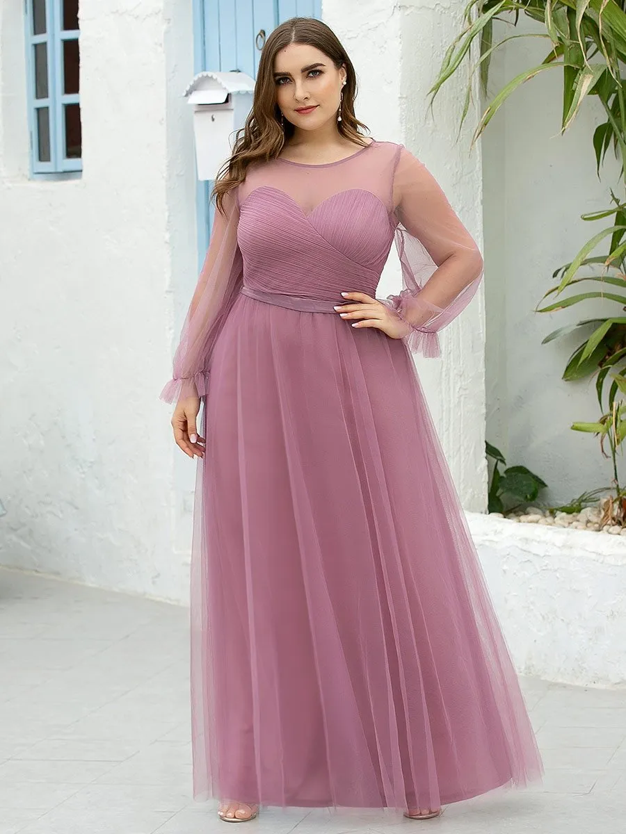 Elegant Half Sleeve Plus Size Floor Length Bridesmaid Dress EZ07663