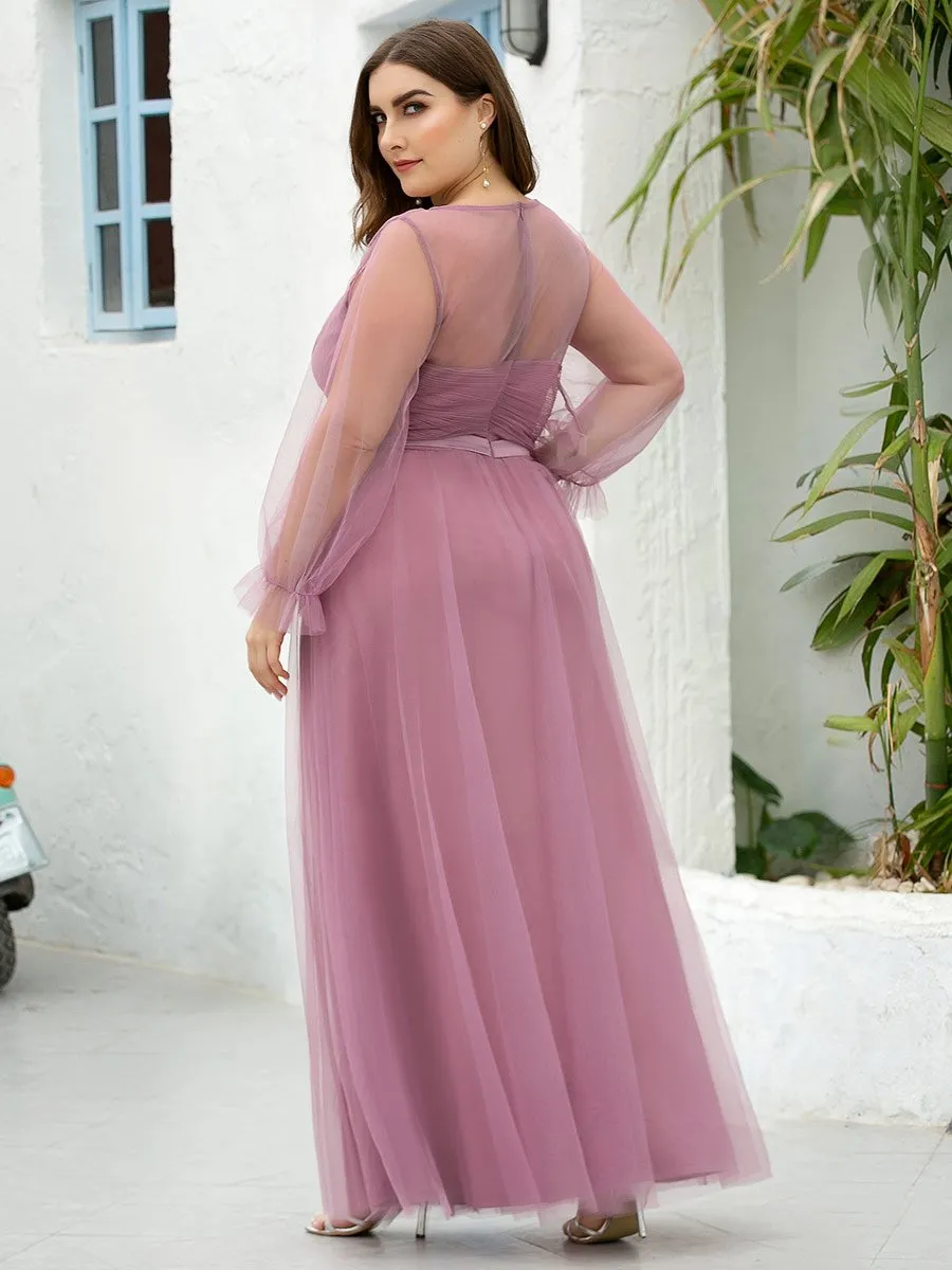Elegant Half Sleeve Plus Size Floor Length Bridesmaid Dress EZ07663