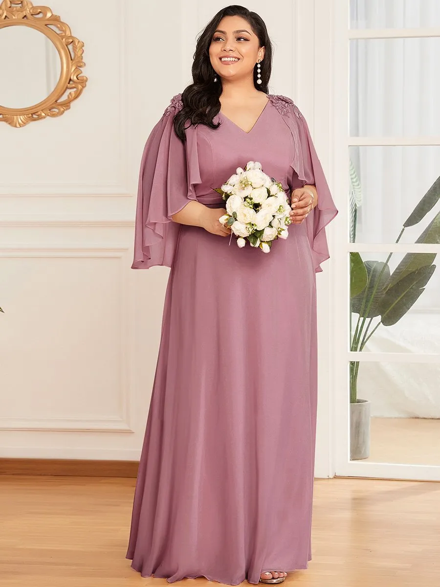 Elegant Plus Size Floor Length Bridesmaid Dresses with Wraps EP00638