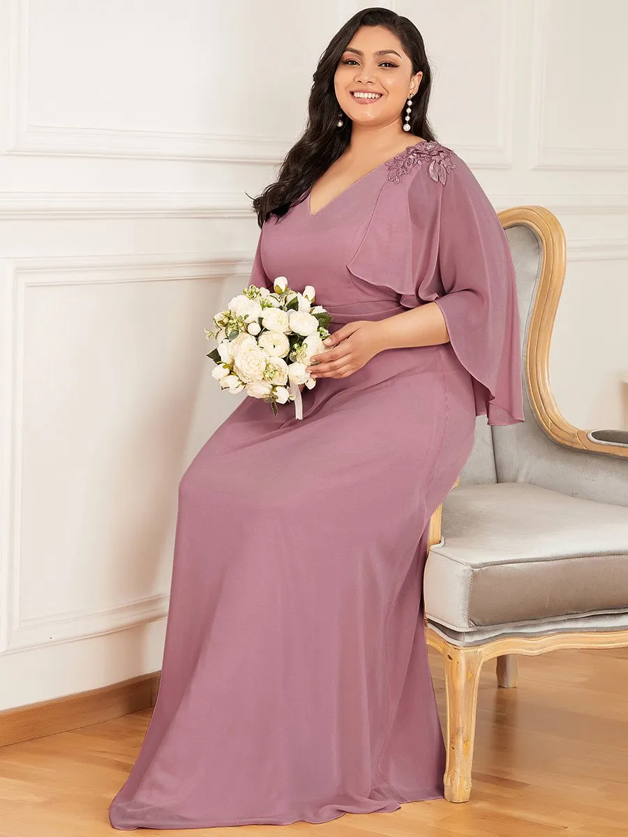 Elegant Plus Size Floor Length Bridesmaid Dresses with Wraps EP00638