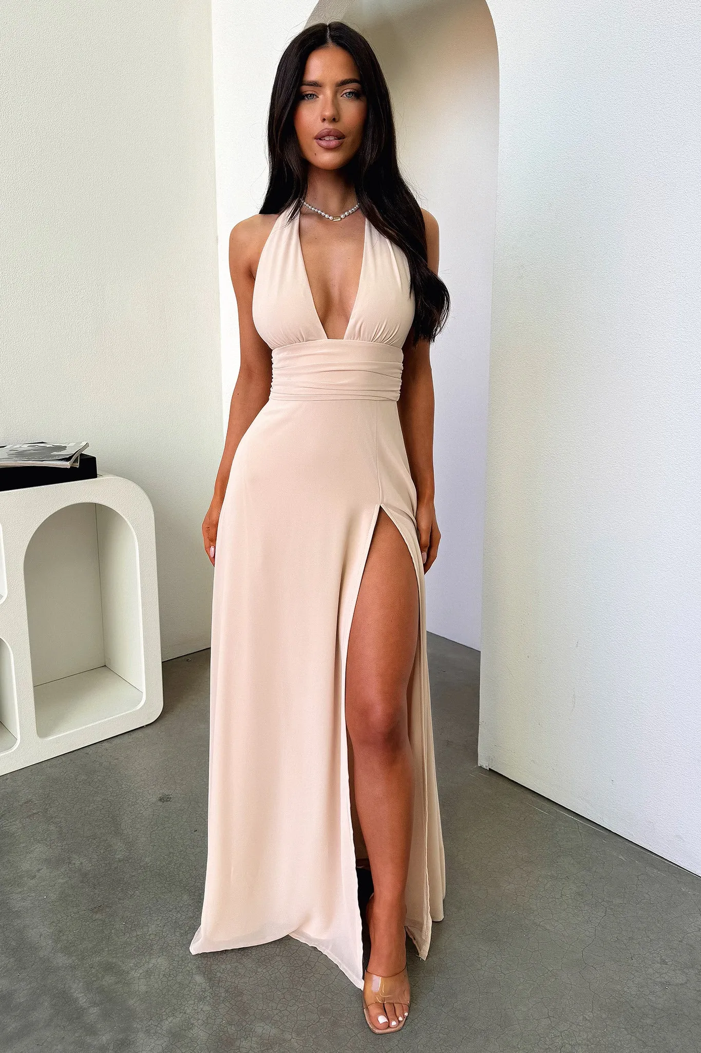 Elenor Halter Maxi Dress - Champagne