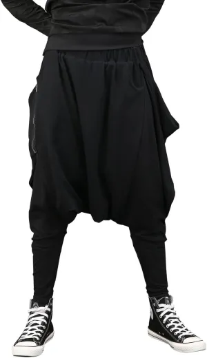 ellazhu Men's Black Fashion Loose Fit Drop Crotch Yoga Casual Harem Long Pants GYM161 A