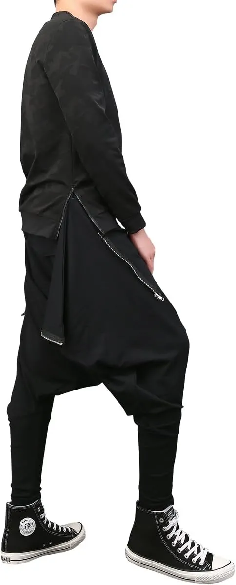 ellazhu Men's Black Fashion Loose Fit Drop Crotch Yoga Casual Harem Long Pants GYM161 A