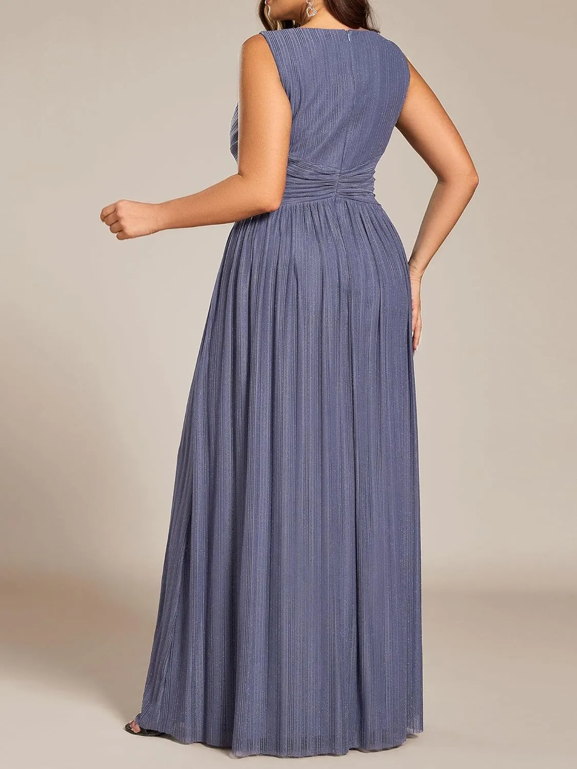Ever-Pretty Women's Glitter V Neck Formal Gowns Pleated Sleeveless Plus Size Formal Dress 02133-DA