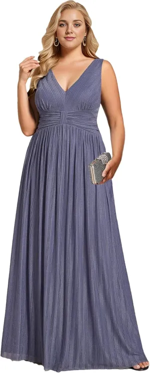 Ever-Pretty Women's Glitter V Neck Formal Gowns Pleated Sleeveless Plus Size Formal Dress 02133-DA