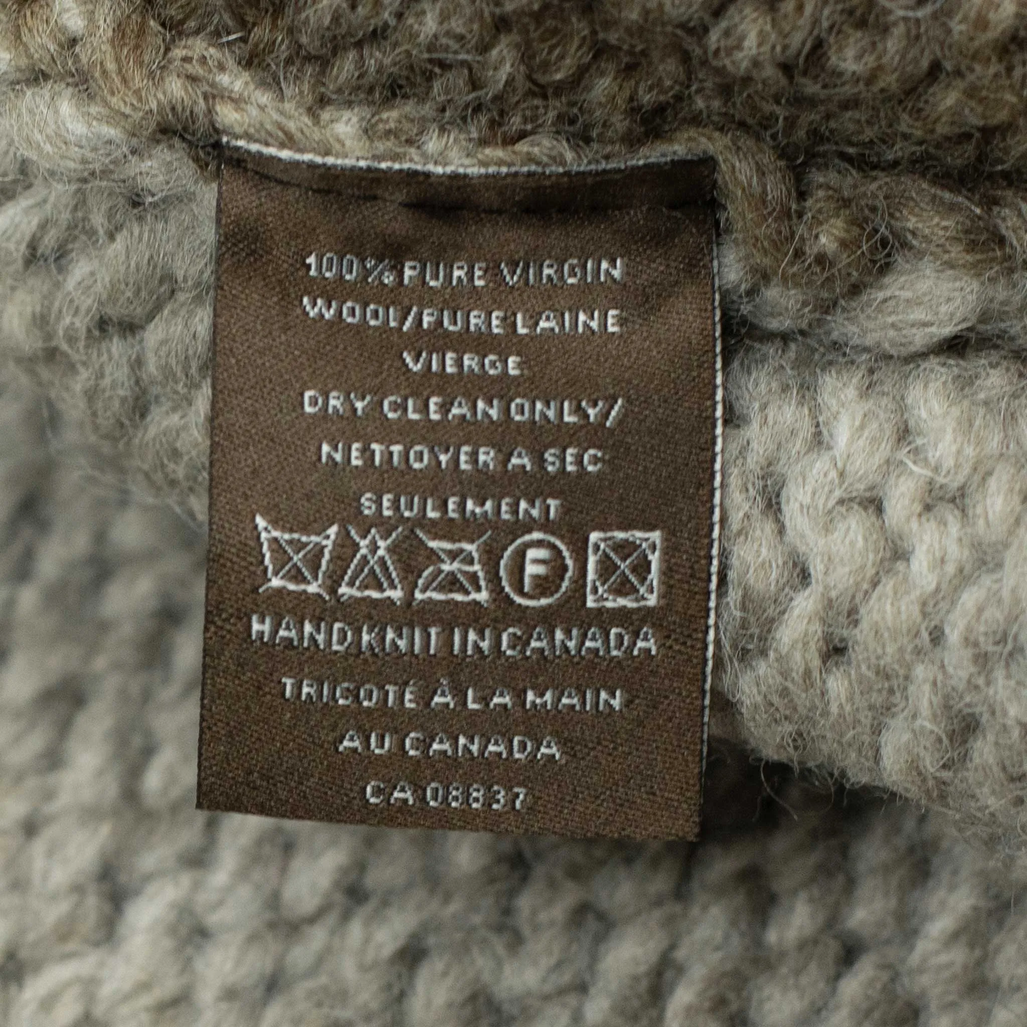 Exclusive hand-knit color-blocked Cowichan cardigan in shades of brown, 6-ply wool (restock)