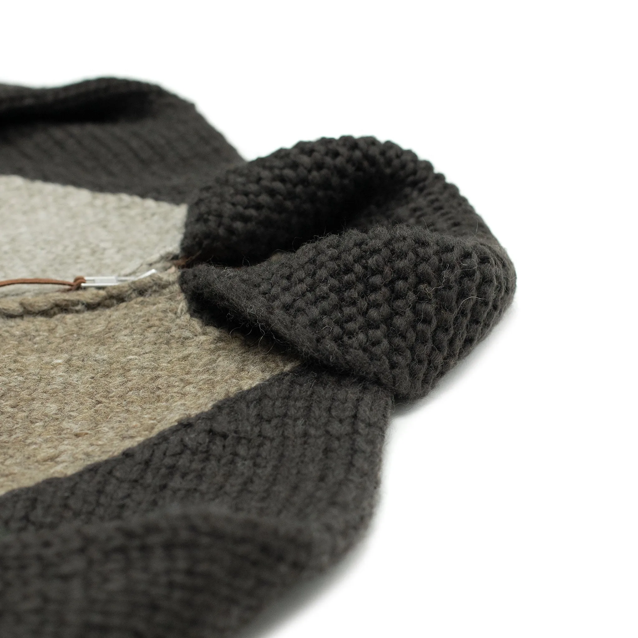 Exclusive hand-knit color-blocked Cowichan cardigan in shades of brown, 6-ply wool (restock)