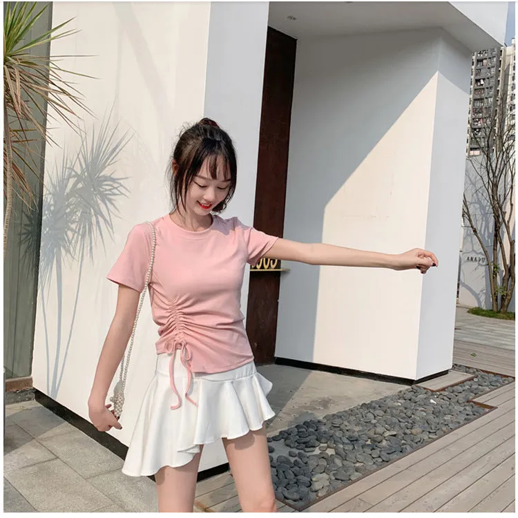 Feminine Splitted Trendy Short Sleeve T-Shirt Women Summer Korean Loose Student Girlfriends Tops T-Shirt
