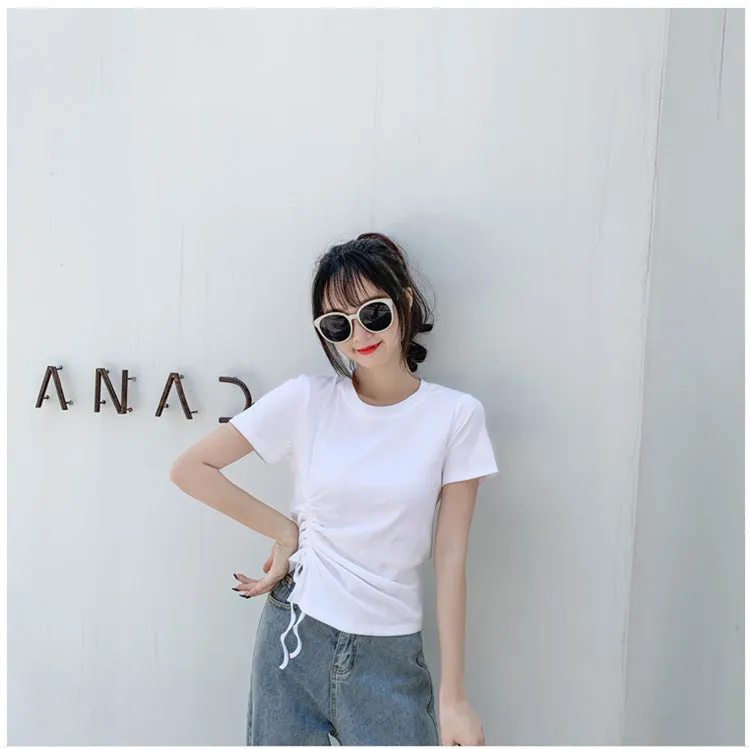 Feminine Splitted Trendy Short Sleeve T-Shirt Women Summer Korean Loose Student Girlfriends Tops T-Shirt