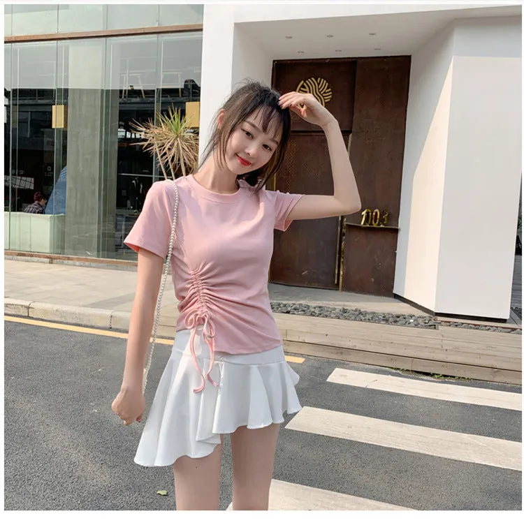 Feminine Splitted Trendy Short Sleeve T-Shirt Women Summer Korean Loose Student Girlfriends Tops T-Shirt