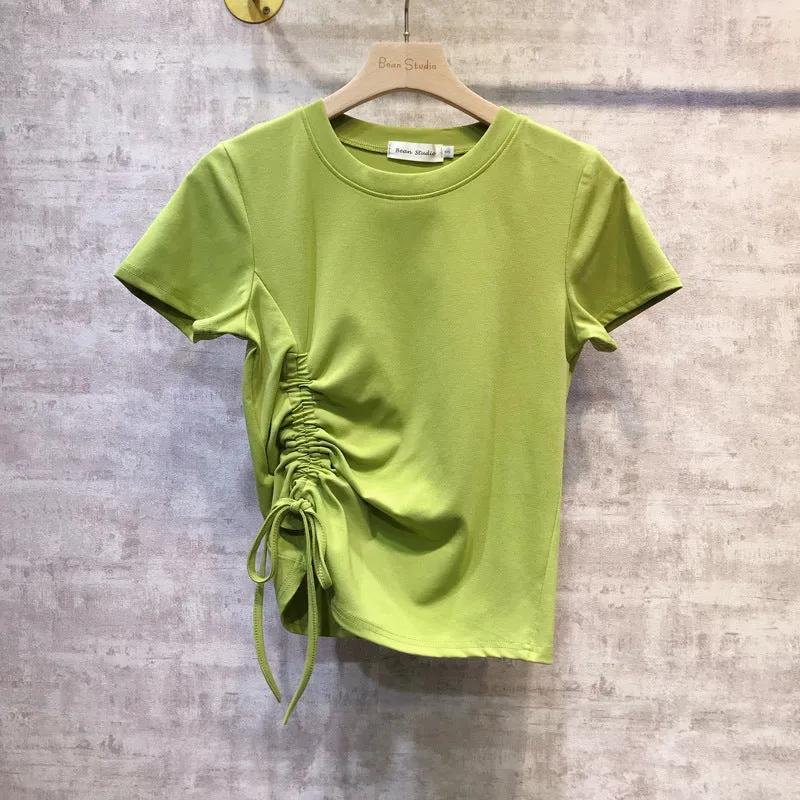 Feminine Splitted Trendy Short Sleeve T-Shirt Women Summer Korean Loose Student Girlfriends Tops T-Shirt