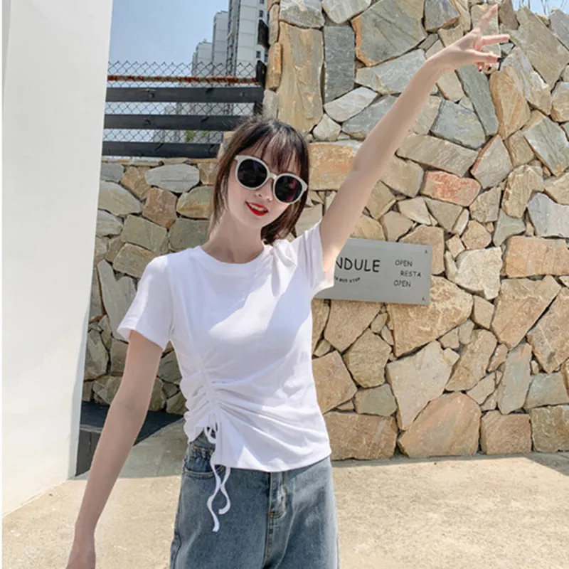 Feminine Splitted Trendy Short Sleeve T-Shirt Women Summer Korean Loose Student Girlfriends Tops T-Shirt