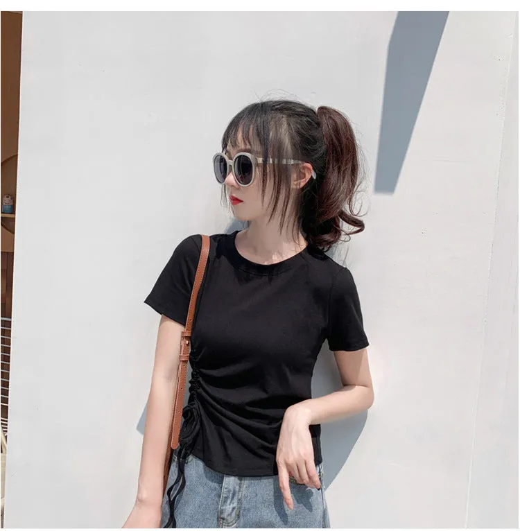 Feminine Splitted Trendy Short Sleeve T-Shirt Women Summer Korean Loose Student Girlfriends Tops T-Shirt