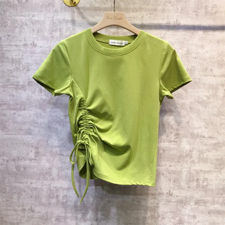 Feminine Splitted Trendy Short Sleeve T-Shirt Women Summer Korean Loose Student Girlfriends Tops T-Shirt