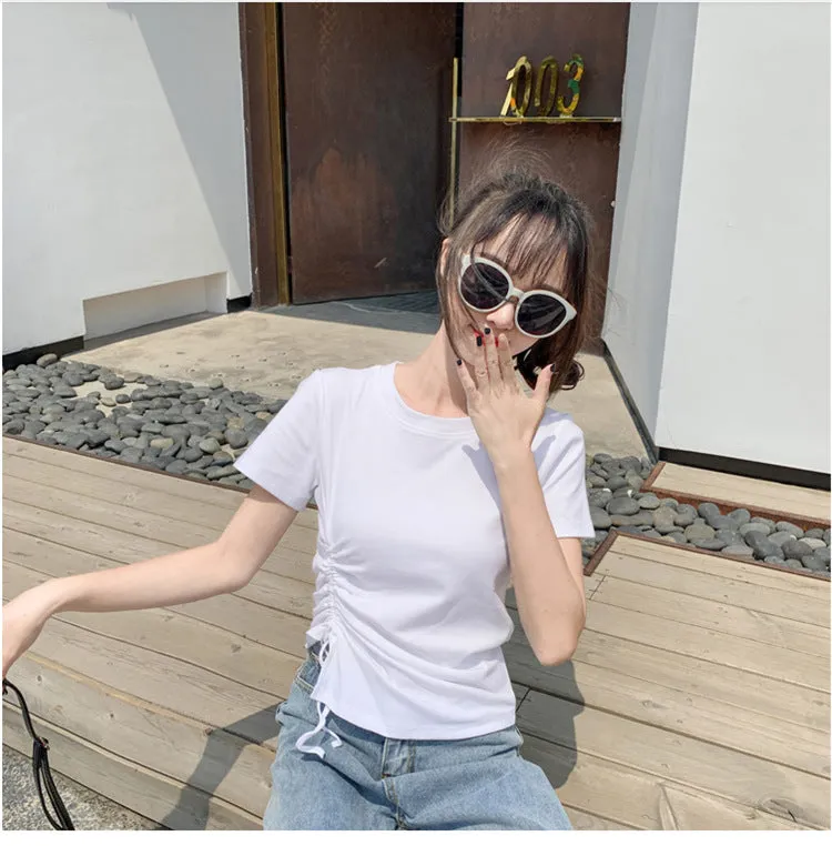 Feminine Splitted Trendy Short Sleeve T-Shirt Women Summer Korean Loose Student Girlfriends Tops T-Shirt