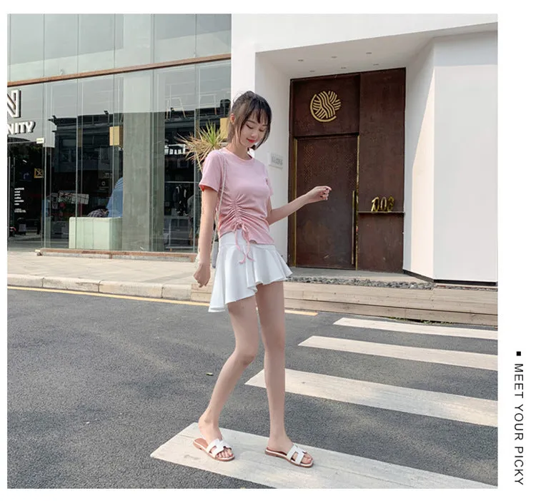 Feminine Splitted Trendy Short Sleeve T-Shirt Women Summer Korean Loose Student Girlfriends Tops T-Shirt