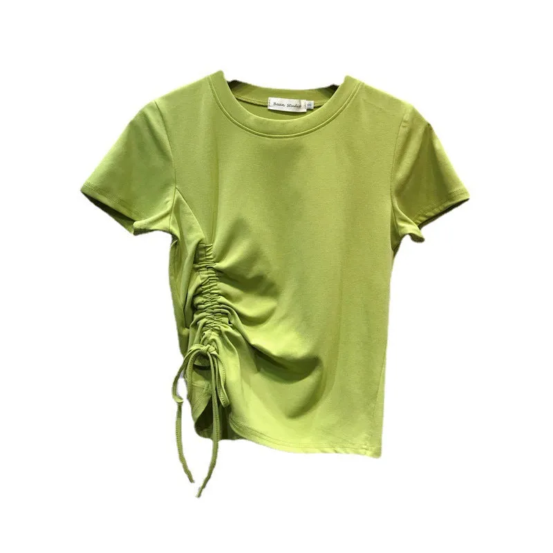Feminine Splitted Trendy Short Sleeve T-Shirt Women Summer Korean Loose Student Girlfriends Tops T-Shirt