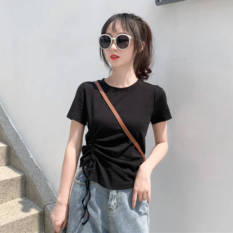 Feminine Splitted Trendy Short Sleeve T-Shirt Women Summer Korean Loose Student Girlfriends Tops T-Shirt