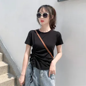 Feminine Splitted Trendy Short Sleeve T-Shirt Women Summer Korean Loose Student Girlfriends Tops T-Shirt