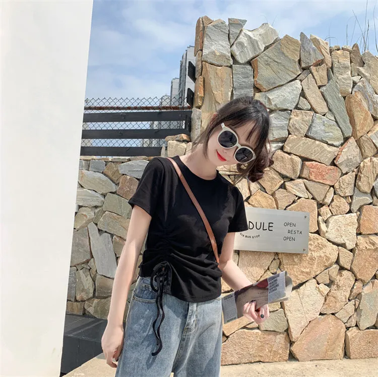 Feminine Splitted Trendy Short Sleeve T-Shirt Women Summer Korean Loose Student Girlfriends Tops T-Shirt