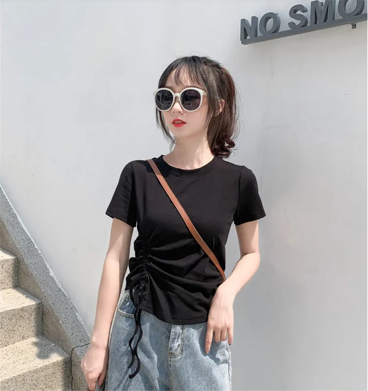 Feminine Splitted Trendy Short Sleeve T-Shirt Women Summer Korean Loose Student Girlfriends Tops T-Shirt