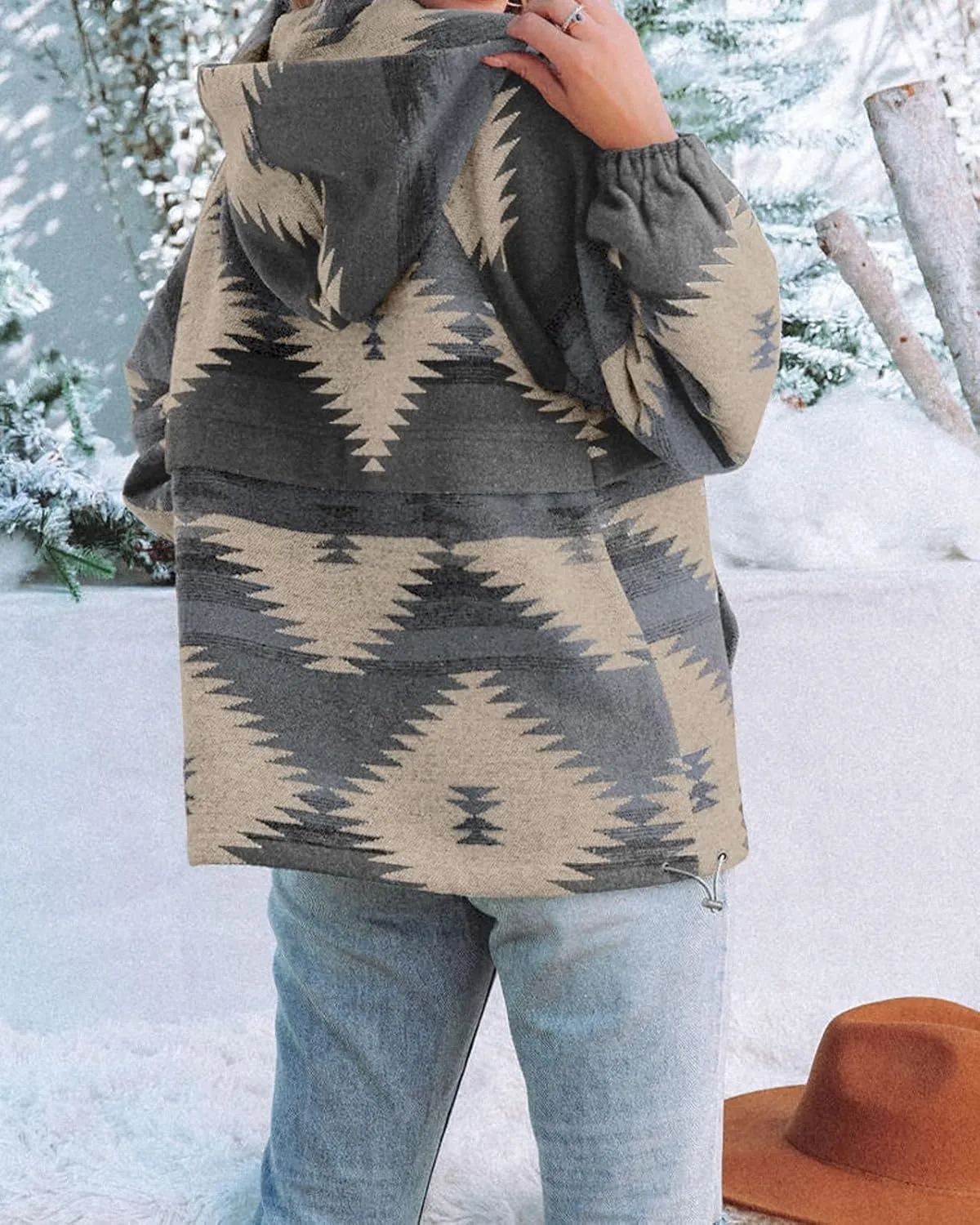 Fessceruna Womens Aztec Half Zip Up Hoodies Sweatshirt Casual Long Sleeve Oversized Ethnic Tribal Hooded Pullover Shirt Top