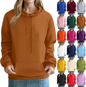 Fleece Hoodie Women Lightweight Drop Shoulder Oversized Sweatshirt Drawstring Casual Plush Workout Hoodies w/Pockets
