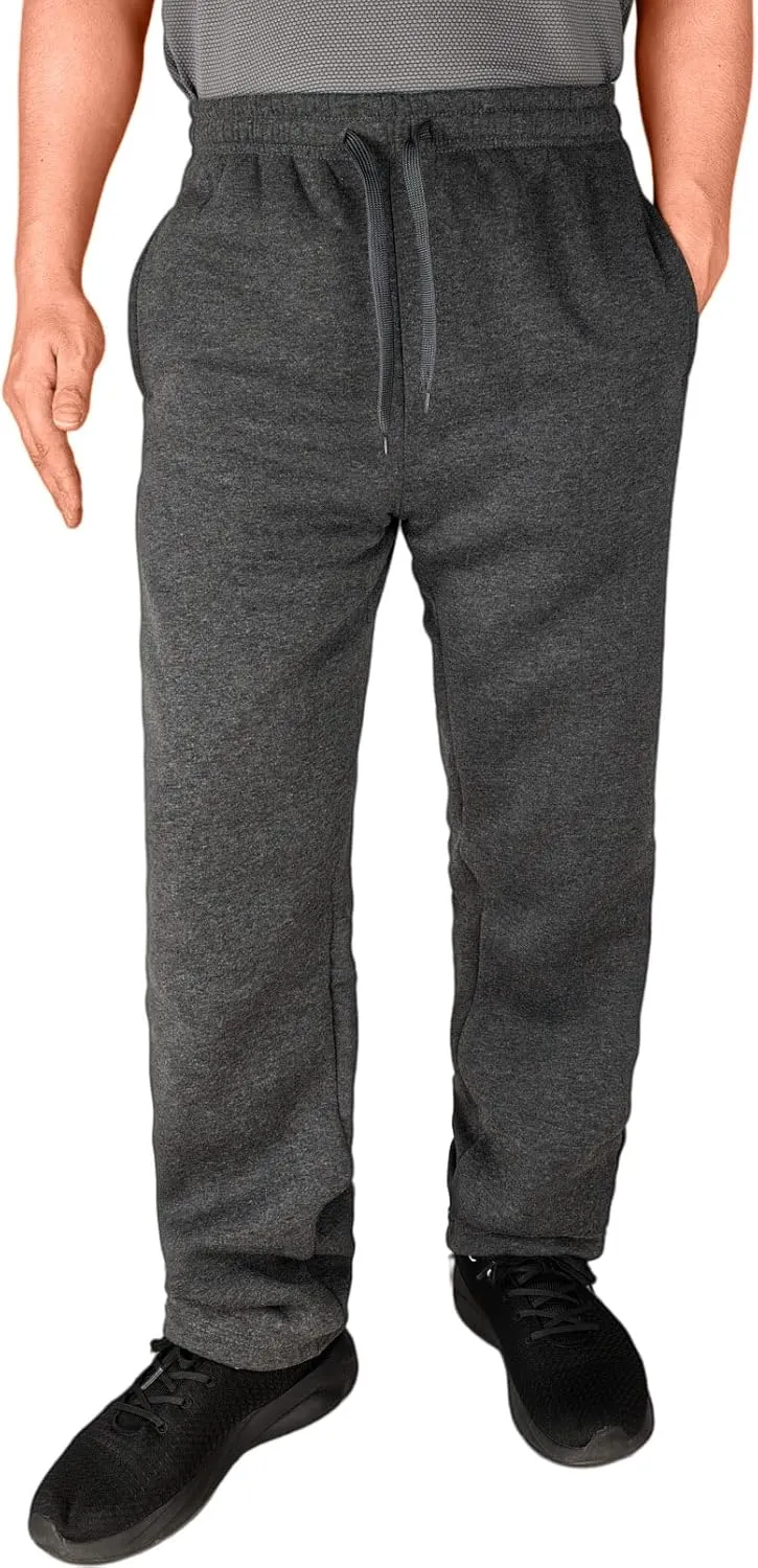 Fleece Lined Mens Sweatpant Basic Baggy Athletic Running Drawstring Open Bottom Workout Active Sweat Pants