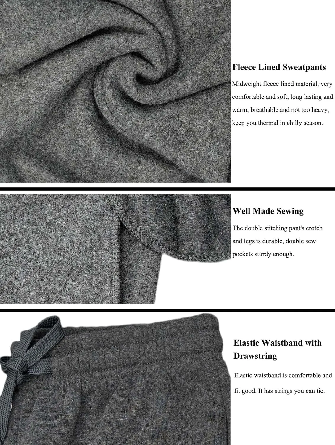 Fleece Lined Mens Sweatpant Basic Baggy Athletic Running Drawstring Open Bottom Workout Active Sweat Pants