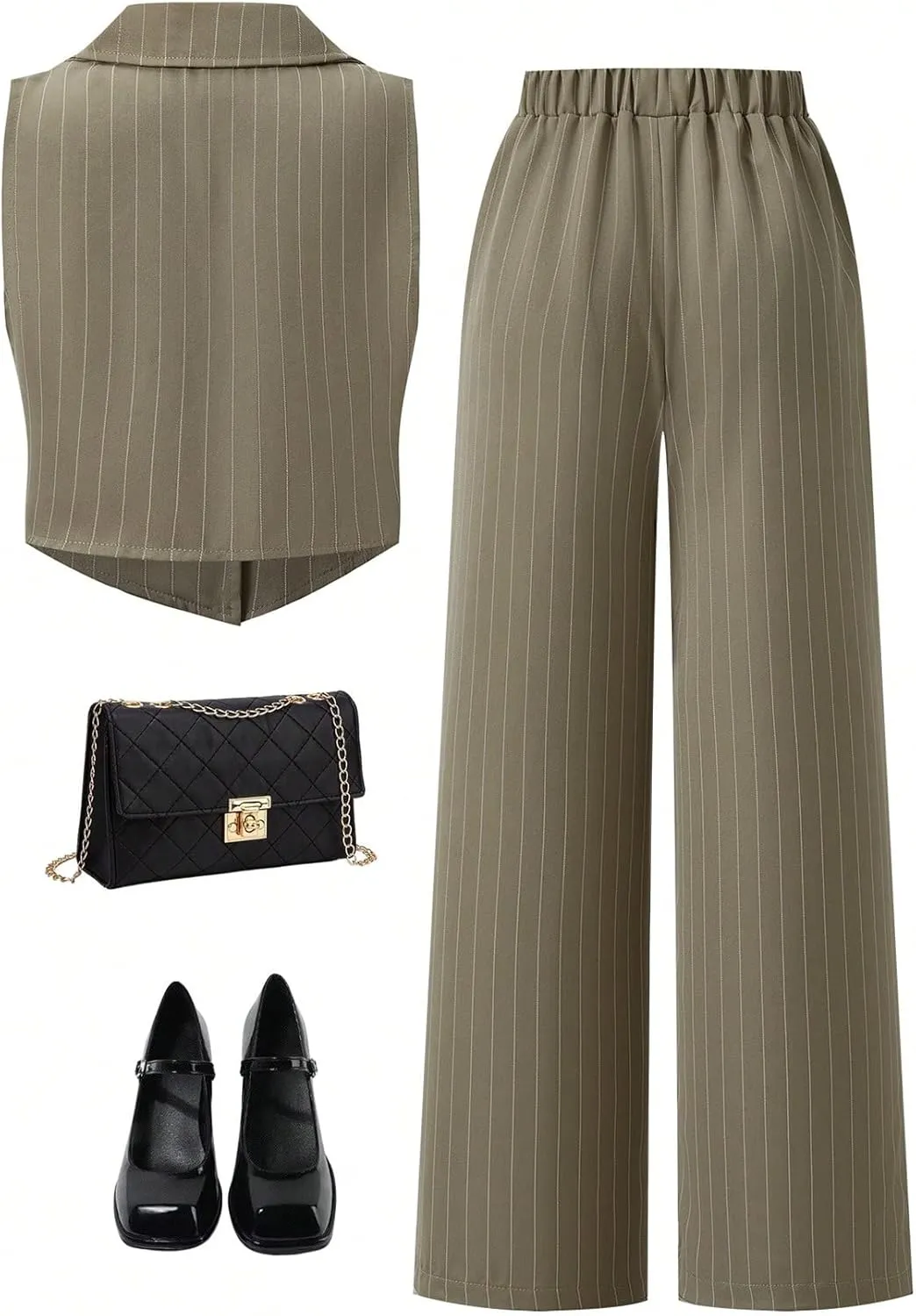 Floerns Girl's 2 Piece Outfits Elegant Striped Sleeveless Suit Vest & Long Elastic Casual Pants Set