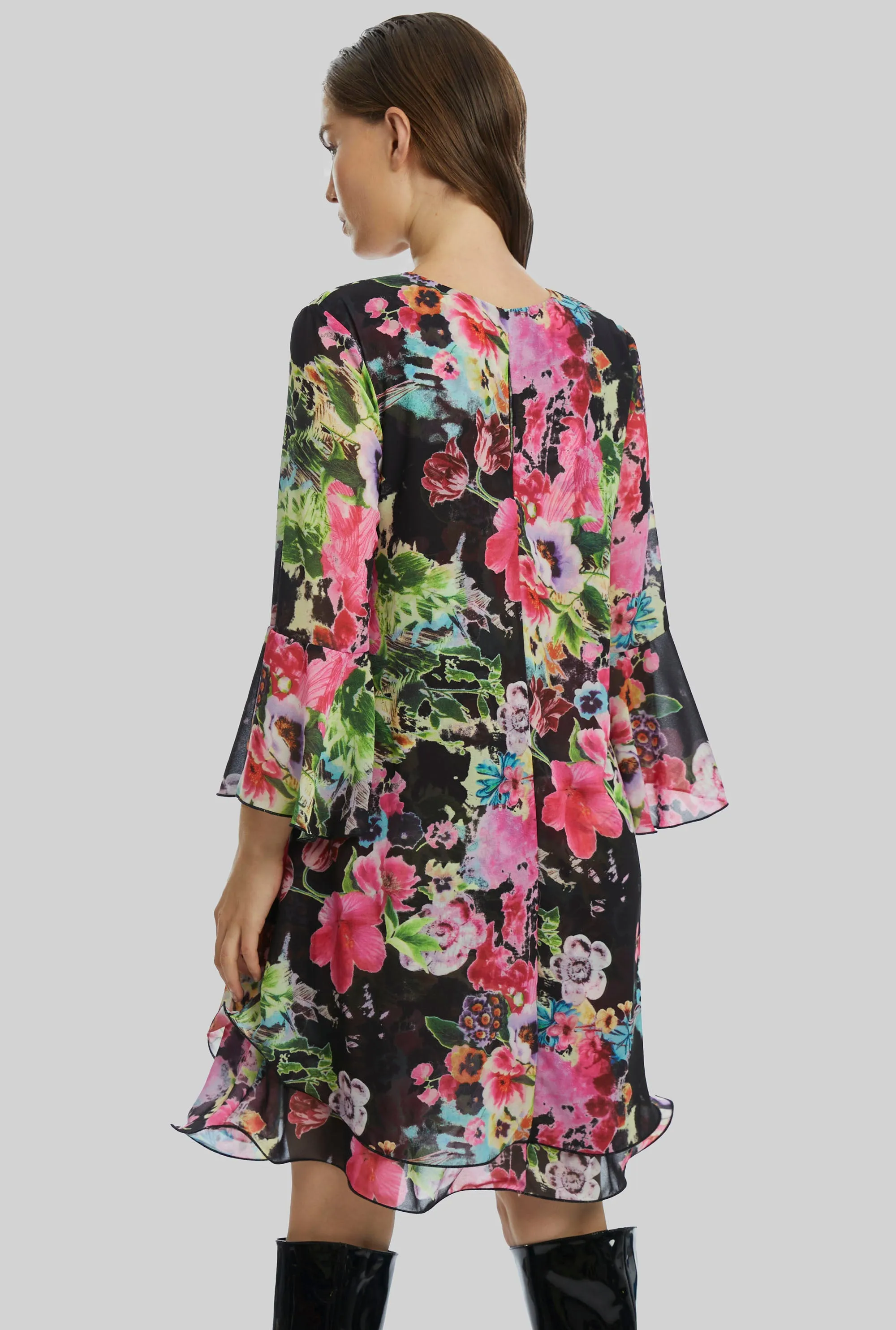Flower Print Wave Hem Dress