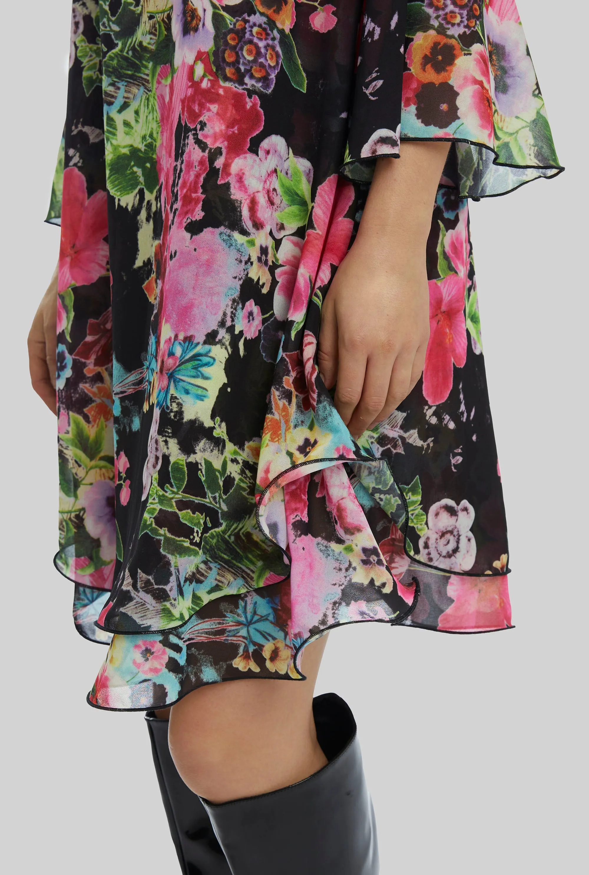 Flower Print Wave Hem Dress