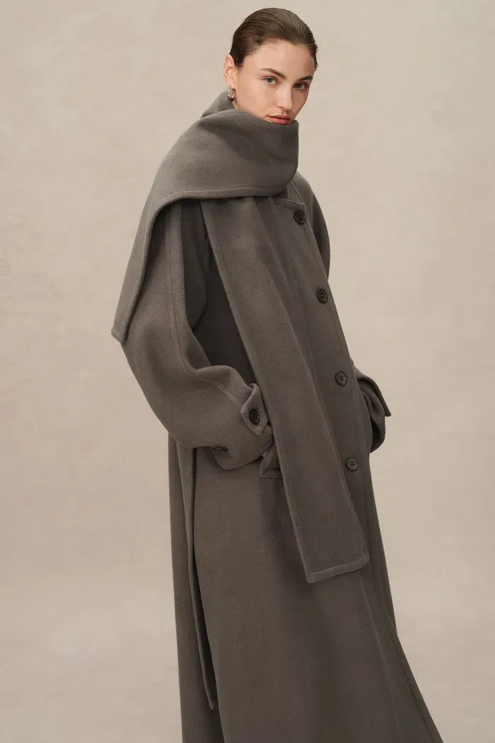 Francis Long Wrap Coat in Wool Cashmere Blend
