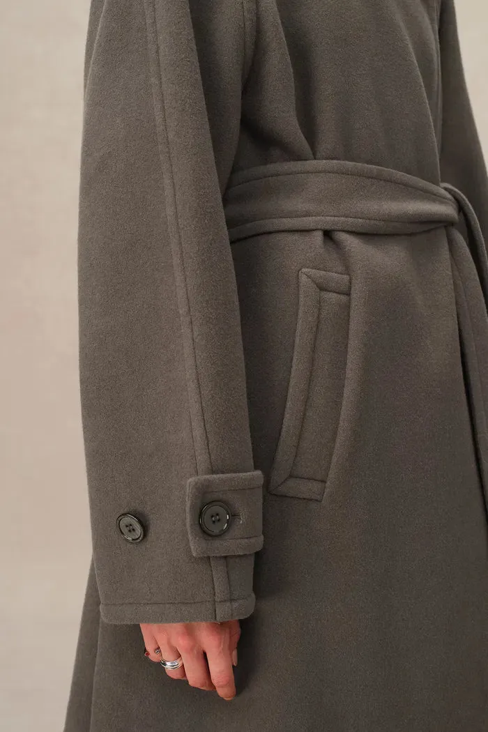 Francis Long Wrap Coat in Wool Cashmere Blend