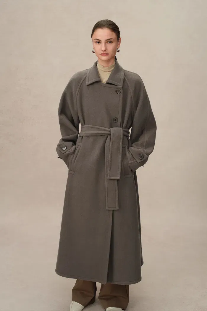 Francis Long Wrap Coat in Wool Cashmere Blend