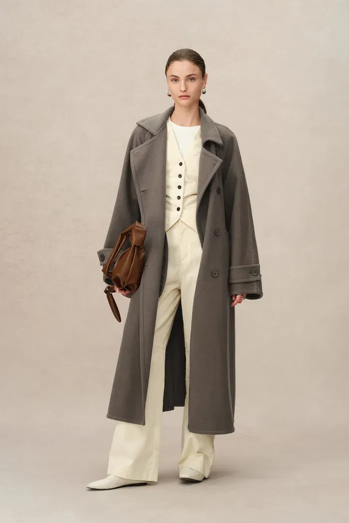 Francis Long Wrap Coat in Wool Cashmere Blend