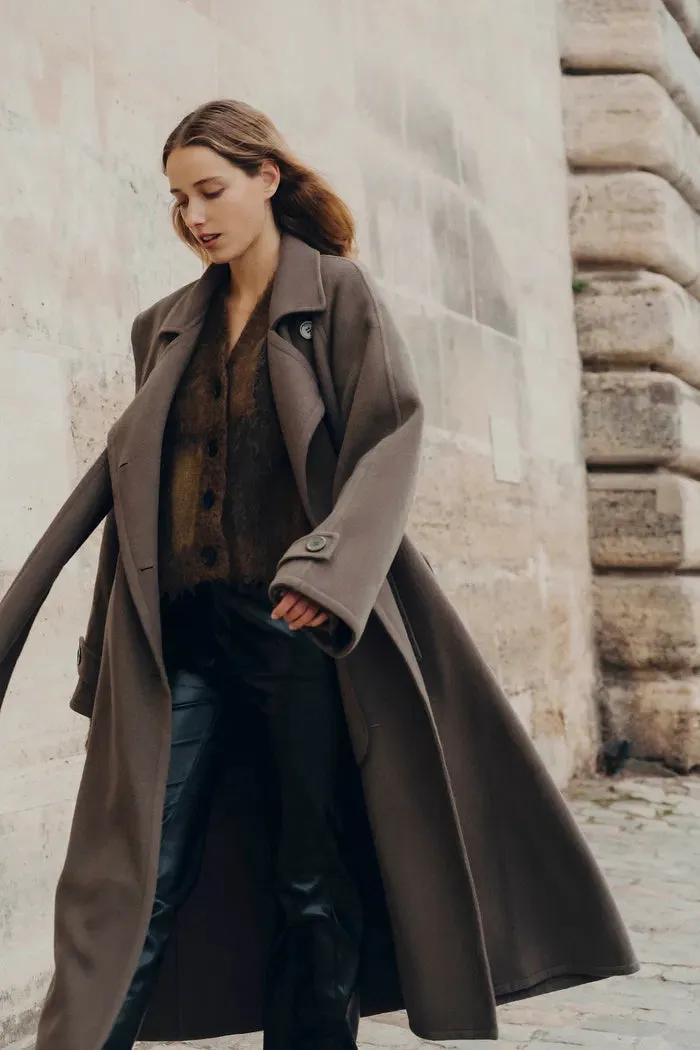 Francis Long Wrap Coat in Wool Cashmere Blend