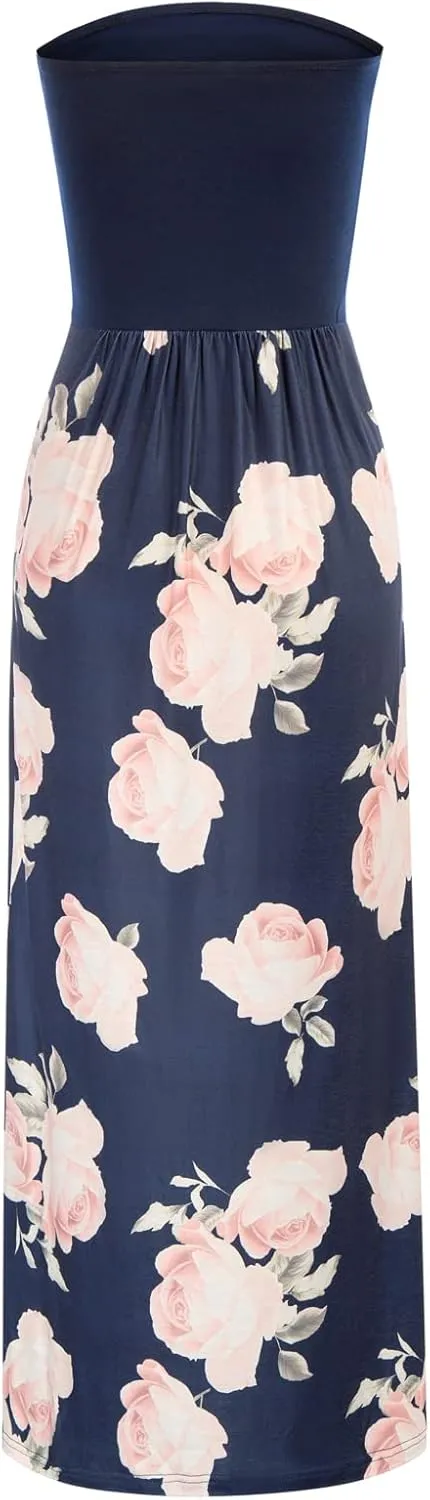GRACE KARIN Women Strapless Casual Loose Ruched Long Maxi Dress with Pockets