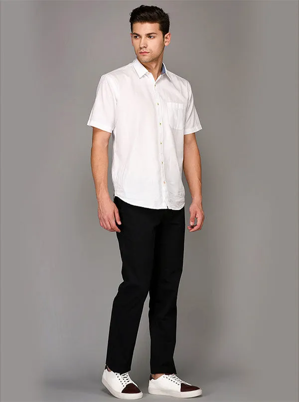 Greenfibre Black Solid Slim Fit Casual Trouser